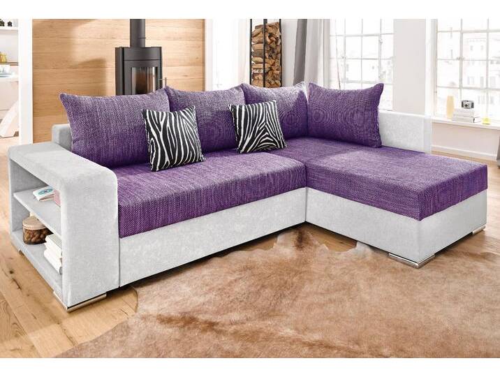 Ecksofa COLLECTION AB John L-Form , lila (silbergrau, lila), B:226cm H:80cm T:92cm, Zierkissen: 100% Polyester, Microfaser PRIMABELLE (100% Polyester) / Struktur ( 20% Polyacryl, 80% Polyester ), Kunstleder SOFTLUX / Struktur ( 20% Polyacryl, 80% Polyester ), Sofas, mit Bettfunktion, wahlweise mit Federkern von COLLECTION-AB