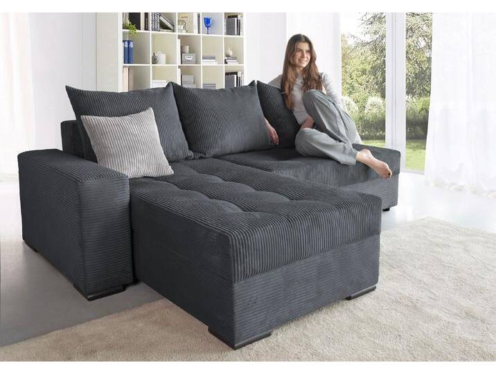 Ecksofa COLLECTION AB Josy L-Form, Breite 214 cm, mit 3 großen Rückenkissen , grau (anthrazit), B:214cm H:84cm T:161cm, 100% Polyester, Sofas, mit Bettfunktion und Bettkasten, Federkern, Topseller von COLLECTION-AB
