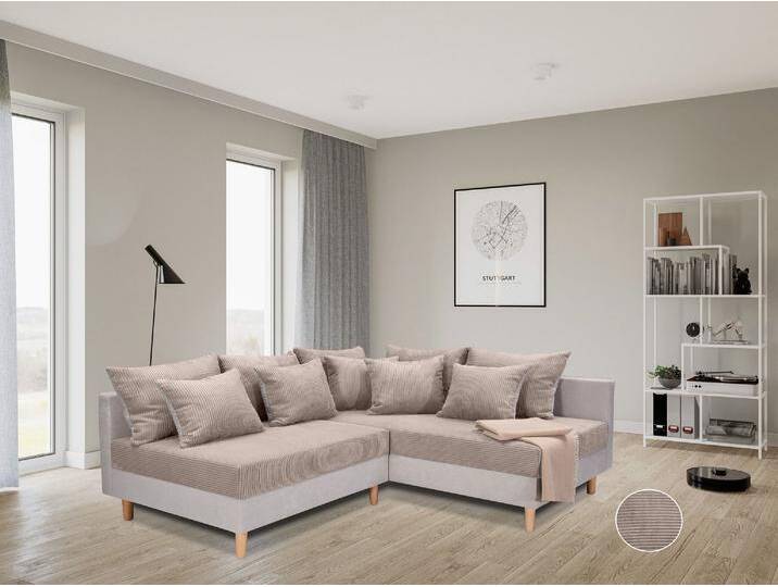 Ecksofa COLLECTION AB L-Form , grau (taupe), B:201cm T:186cm, 100%Polyester, Sofas, Ecksofa,Ottomane rechte Seite montierbar,Komfortablen bonnelfederkern von COLLECTION-AB