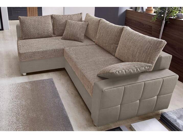 Ecksofa COLLECTION AB Parma L-Form , braun (schlamm, cappuccino), B:224cm H:84cm T:161cm, Kunstleder SOFTLUX / Struktur (80% Polyester; 20% Polyacryl);Microfaser PRIMABELLE (100% Polyester);Zierkissen: Jeweils analog des Korpusbezugs (Wendekissen, teilweise im Materialmix);Microfaser PRIMABELLE (100% Polyester) / Struktur (80% Polyester; 20% Polyacryl), Sofas, mit Bettfunktion und Federkern von COLLECTION-AB