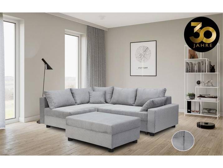 Ecksofa COLLECTION AB Parma L-Form , grau (hellgrau), B:224cm H:42cm T:161cm, 100%Polyester, Sofas, mit Schlaffunktion und Bettkasten, inklusive Kissen, Bonellfederkern von COLLECTION-AB