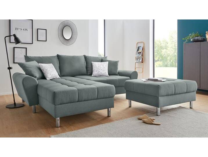 Ecksofa COLLECTION AB Rada L-Form , grün (oliv), B:235cm H:86cm T:188cm, Struktur (100% Polyester); Samtoptik (100% Polyester), Sofas, inklusive Hocker, Bettfunktion und Federkern von COLLECTION-AB