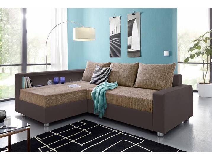 Ecksofa COLLECTION AB Relax L-Form , braun (braun, cappucino), B:223cm H:84cm T:91cm, Zierkissen: 100%Polyester;Struktur (100% Polyester);Microfaser PRIMABELLE (100% Polyester);Kunstleder SOFTLUX / Struktur (80% Polyester, 20% Acryl);Microfaser PRIMABELLE (100% Polyester) / Struktur (80% Polyester, 20% Acryl), Sofas, Ecksofa, inklusive Bettfunktion, Federkern, wahlweise mit RGB-LED-Beleuchtung von COLLECTION-AB