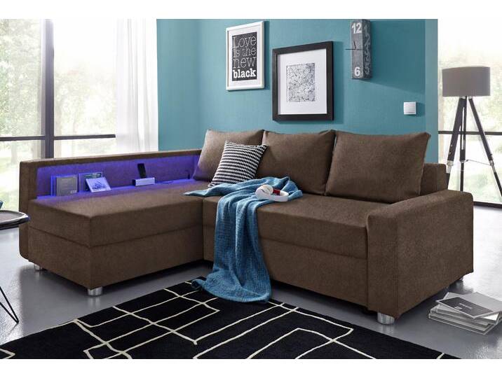 Ecksofa COLLECTION AB Relax L-Form , braun (dunkelbraun), B:223cm H:84cm T:91cm, Zierkissen: 100%Polyester;Struktur (100% Polyester);Microfaser PRIMABELLE (100% Polyester);Kunstleder SOFTLUX / Struktur (80% Polyester, 20% Acryl);Microfaser PRIMABELLE (100% Polyester) / Struktur (80% Polyester, 20% Acryl), Sofas, Ecksofa, inklusive Bettfunktion, Federkern, wahlweise mit RGB-LED-Beleuchtung von COLLECTION-AB