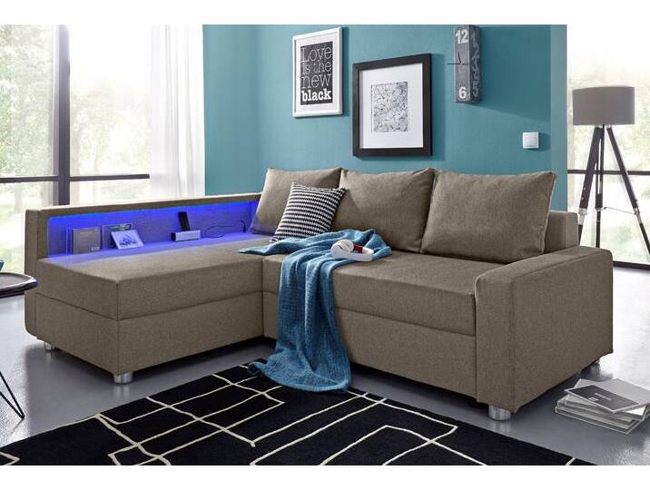 Ecksofa COLLECTION AB Relax L-Form , braun (macchiato), B:223cm H:84cm T:91cm, Zierkissen: 100%Polyester, Struktur (100% Polyester), Microfaser PRIMABELLE (100% Polyester), Kunstleder SOFTLUX / Struktur (80% Polyester, 20% Acryl), Microfaser PRIMABELLE (100% Polyester) / Struktur (80% Polyester, 20% Acryl), Sofas, Ecksofa, inklusive Bettfunktion, Federkern, wahlweise mit RGB-LED-Beleuchtung von COLLECTION-AB