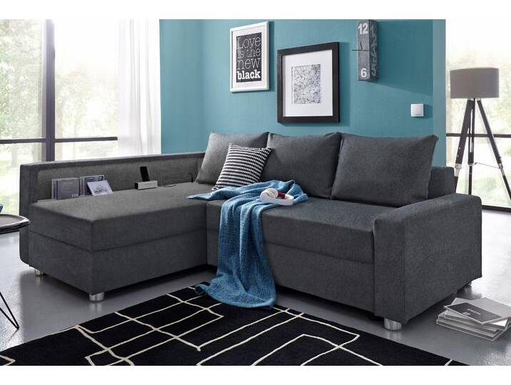Ecksofa COLLECTION AB Relax L-Form , grau (anthrazit), B:223cm H:84cm T:91cm, Zierkissen: 100%Polyester, Struktur (100% Polyester), Microfaser PRIMABELLE (100% Polyester), Kunstleder SOFTLUX / Struktur (80% Polyester, 20% Acryl), Microfaser PRIMABELLE (100% Polyester) / Struktur (80% Polyester, 20% Acryl), Sofas, Ecksofa, inklusive Bettfunktion, Federkern, wahlweise mit RGB-LED-Beleuchtung von COLLECTION-AB