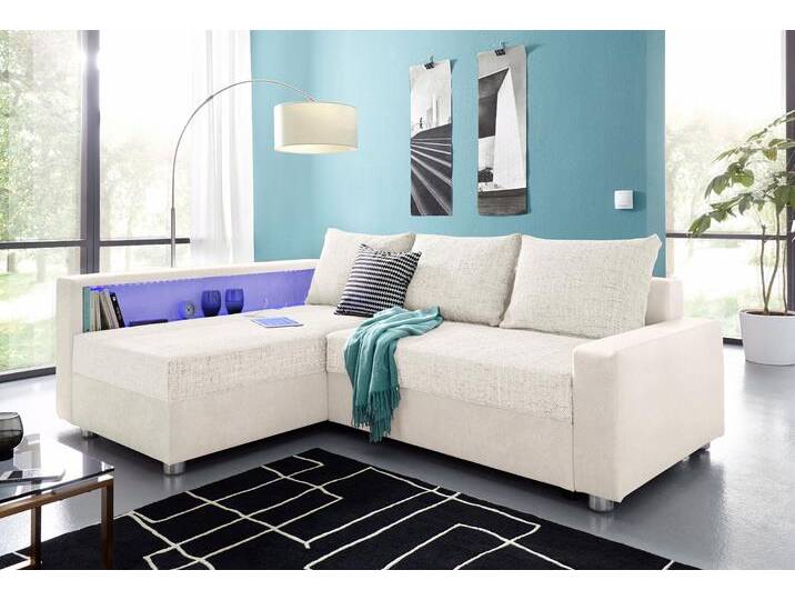 Ecksofa COLLECTION AB Relax L-Form , grau (hellgrau, weiß), B:223cm H:84cm T:91cm, Zierkissen: 100%Polyester;Struktur (100% Polyester);Microfaser PRIMABELLE (100% Polyester);Kunstleder SOFTLUX / Struktur (80% Polyester, 20% Acryl);Microfaser PRIMABELLE (100% Polyester) / Struktur (80% Polyester, 20% Acryl), Sofas, Ecksofa, inklusive Bettfunktion, Federkern, wahlweise mit RGB-LED-Beleuchtung von COLLECTION-AB