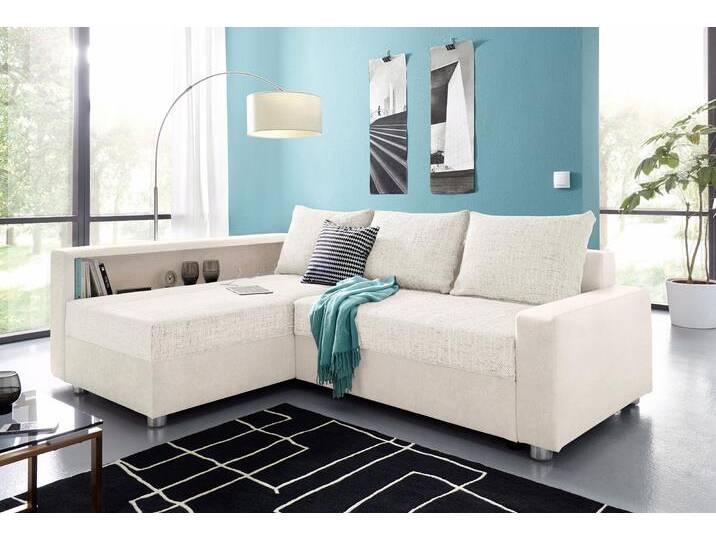 Ecksofa COLLECTION AB Relax L-Form , grau (hellgrau, weiß), B:223cm H:84cm T:91cm, Zierkissen: 100%Polyester;Struktur (100% Polyester);Microfaser PRIMABELLE (100% Polyester);Kunstleder SOFTLUX / Struktur (80% Polyester, 20% Acryl);Microfaser PRIMABELLE (100% Polyester) / Struktur (80% Polyester, 20% Acryl), Sofas, Ecksofa, inklusive Bettfunktion, Federkern, wahlweise mit RGB-LED-Beleuchtung von COLLECTION-AB