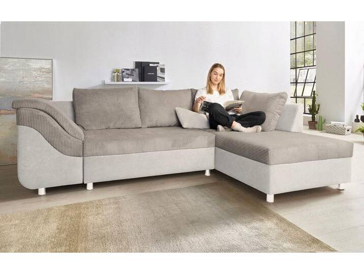 Ecksofa COLLECTION AB Sally L-Form , beige (beige, taupe), B:256cm H:87cm T:165cm, Microfaser PRIMABELLE (100% Polyester) / Struktur (80% Polyester, 20% Acryl), Struktur (80% Polyester, 20% Acryl), Kunstleder SOFTLUX / Struktur (80% Polyester, 20% Acryl), Microfaser PRIMABELLE (100% Polyester) / Cord (100% Polyester), Sofas, mit und ohne Bettfunktion, inklusive loser Rücken- und Zierkissen von COLLECTION-AB