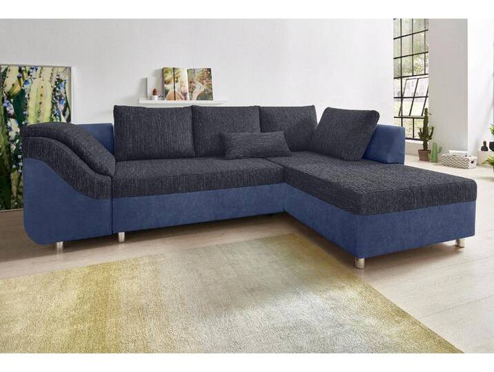 Ecksofa COLLECTION AB Sally L-Form , blau (blau, blaubraun), B:256cm H:87cm T:165cm, Microfaser PRIMABELLE (100% Polyester) / Struktur (80% Polyester, 20% Acryl), Struktur (80% Polyester, 20% Acryl), Kunstleder SOFTLUX / Struktur (80% Polyester, 20% Acryl), Microfaser PRIMABELLE (100% Polyester) / Cord (100% Polyester), Sofas, mit und ohne Bettfunktion, inklusive loser Rücken- und Zierkissen von COLLECTION-AB