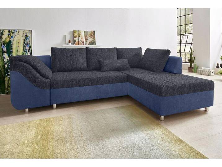 Ecksofa COLLECTION AB Sally L-Form , blau (blau, blaubraun), B:256cm H:87cm T:165cm, Microfaser PRIMABELLE (100% Polyester) / Struktur (80% Polyester, 20% Acryl), Struktur (80% Polyester, 20% Acryl), Kunstleder SOFTLUX / Struktur (80% Polyester, 20% Acryl), Microfaser PRIMABELLE (100% Polyester) / Cord (100% Polyester), Sofas, mit und ohne Bettfunktion, inklusive loser Rücken- und Zierkissen von COLLECTION-AB