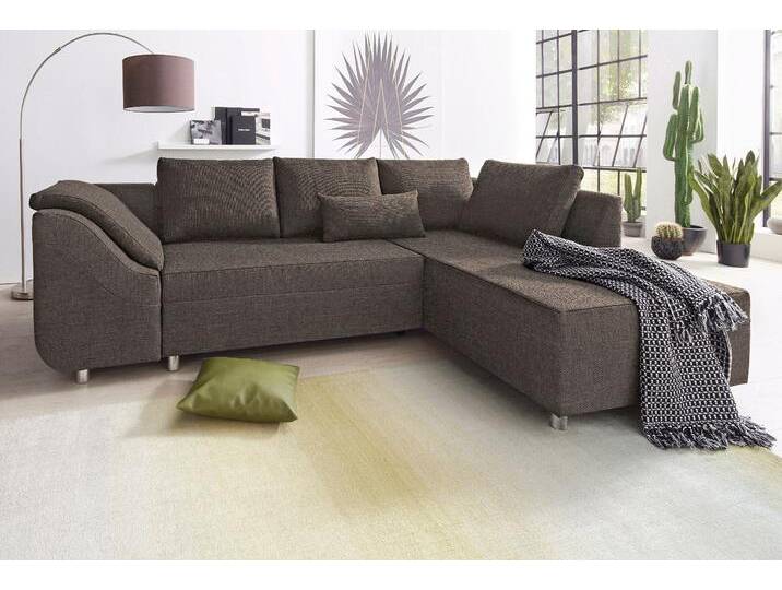 Ecksofa COLLECTION AB Sally L-Form , braun (dunkelbraun), B:256cm H:87cm T:165cm, Microfaser PRIMABELLE (100% Polyester) / Struktur (80% Polyester, 20% Acryl), Struktur (80% Polyester, 20% Acryl), Kunstleder SOFTLUX / Struktur (80% Polyester, 20% Acryl), Microfaser PRIMABELLE (100% Polyester) / Cord (100% Polyester), Sofas, mit und ohne Bettfunktion, inklusive loser Rücken- und Zierkissen von COLLECTION-AB