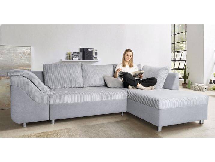 Ecksofa COLLECTION AB Sally L-Form , grau, B:256cm H:87cm T:165cm, Microfaser PRIMABELLE (100% Polyester) / Struktur (80% Polyester, 20% Acryl), Struktur (80% Polyester, 20% Acryl), Kunstleder SOFTLUX / Struktur (80% Polyester, 20% Acryl), Microfaser PRIMABELLE (100% Polyester) / Cord (100% Polyester), Sofas, mit und ohne Bettfunktion, inklusive loser Rücken- und Zierkissen von COLLECTION-AB