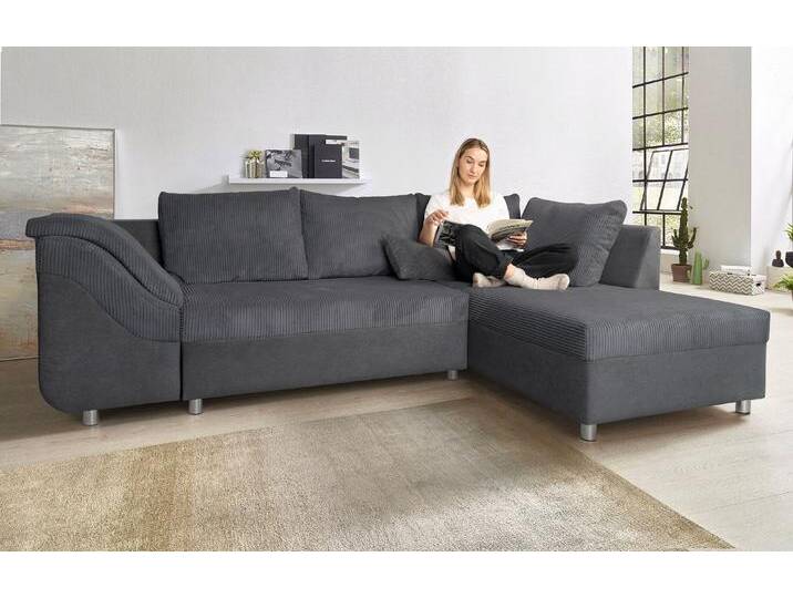 Ecksofa COLLECTION AB Sally L-Form , grau (anthrazit), B:256cm H:87cm T:165cm, Microfaser PRIMABELLE (100% Polyester) / Struktur (80% Polyester, 20% Acryl), Struktur (80% Polyester, 20% Acryl), Kunstleder SOFTLUX / Struktur (80% Polyester, 20% Acryl), Microfaser PRIMABELLE (100% Polyester) / Cord (100% Polyester), Sofas, mit und ohne Bettfunktion, inklusive loser Rücken- und Zierkissen von COLLECTION-AB