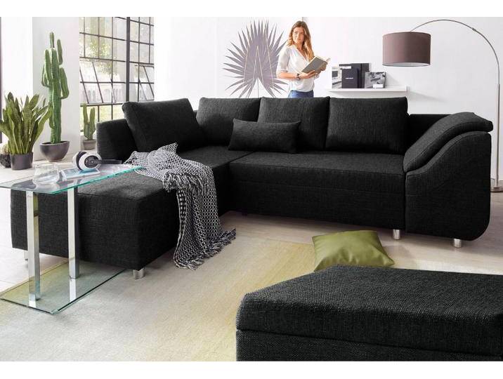 Ecksofa COLLECTION AB Sally L-Form , grau (anthrazit), B:256cm H:87cm T:165cm, Microfaser PRIMABELLE (100% Polyester) / Struktur (80% Polyester, 20% Acryl), Struktur (80% Polyester, 20% Acryl), Kunstleder SOFTLUX / Struktur (80% Polyester, 20% Acryl), Microfaser PRIMABELLE (100% Polyester) / Cord (100% Polyester), Sofas, mit und ohne Bettfunktion, inklusive loser Rücken- und Zierkissen von COLLECTION-AB