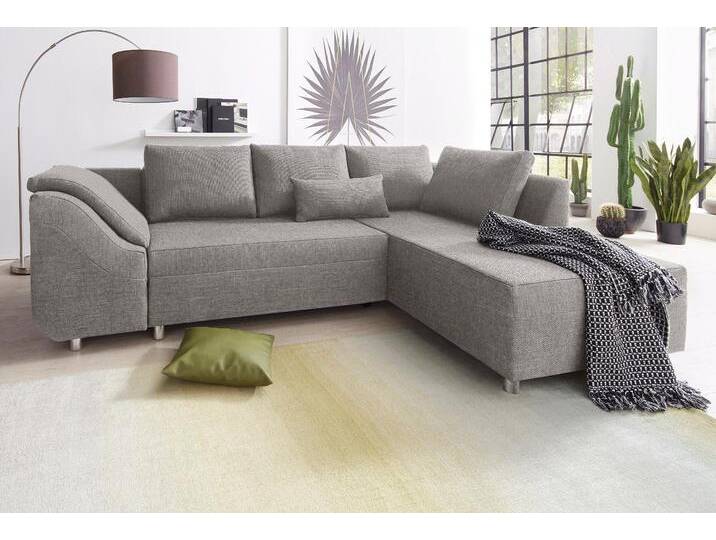 Ecksofa COLLECTION AB Sally L-Form , grau (grau, braun), B:256cm H:87cm T:165cm, Microfaser PRIMABELLE (100% Polyester) / Struktur (80% Polyester, 20% Acryl), Struktur (80% Polyester, 20% Acryl), Kunstleder SOFTLUX / Struktur (80% Polyester, 20% Acryl), Microfaser PRIMABELLE (100% Polyester) / Cord (100% Polyester), Sofas, mit und ohne Bettfunktion, inklusive loser Rücken- und Zierkissen von COLLECTION-AB