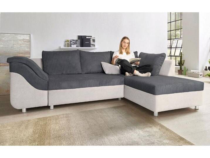 Ecksofa COLLECTION AB Sally L-Form , grau (hellgrau, anthrazit), B:256cm H:87cm T:165cm, Microfaser PRIMABELLE (100% Polyester) / Struktur (80% Polyester, 20% Acryl), Struktur (80% Polyester, 20% Acryl), Kunstleder SOFTLUX / Struktur (80% Polyester, 20% Acryl), Microfaser PRIMABELLE (100% Polyester) / Cord (100% Polyester), Sofas, mit und ohne Bettfunktion, inklusive loser Rücken- und Zierkissen von COLLECTION-AB