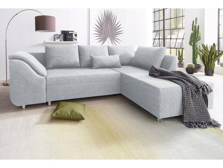 Ecksofa COLLECTION AB Sally L-Form , grau (silbergrau), B:256cm H:87cm T:165cm, Microfaser PRIMABELLE (100% Polyester) / Struktur (80% Polyester, 20% Acryl), Struktur (80% Polyester, 20% Acryl), Kunstleder SOFTLUX / Struktur (80% Polyester, 20% Acryl), Microfaser PRIMABELLE (100% Polyester) / Cord (100% Polyester), Sofas, mit und ohne Bettfunktion, inklusive loser Rücken- und Zierkissen von COLLECTION-AB