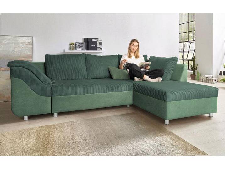 Ecksofa COLLECTION AB Sally L-Form , grün, B:256cm H:87cm T:165cm, Microfaser PRIMABELLE (100% Polyester) / Struktur (80% Polyester, 20% Acryl), Struktur (80% Polyester, 20% Acryl), Kunstleder SOFTLUX / Struktur (80% Polyester, 20% Acryl), Microfaser PRIMABELLE (100% Polyester) / Cord (100% Polyester), Sofas, mit und ohne Bettfunktion, inklusive loser Rücken- und Zierkissen von COLLECTION-AB