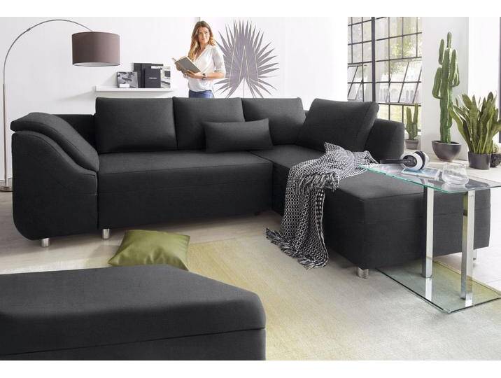 Ecksofa COLLECTION AB Sally L-Form , schwarz, B:256cm H:87cm T:165cm, Microfaser PRIMABELLE (100% Polyester) / Struktur (80% Polyester, 20% Acryl), Struktur (80% Polyester, 20% Acryl), Kunstleder SOFTLUX / Struktur (80% Polyester, 20% Acryl), Microfaser PRIMABELLE (100% Polyester) / Cord (100% Polyester), Sofas, mit und ohne Bettfunktion, inklusive loser Rücken- und Zierkissen von COLLECTION-AB