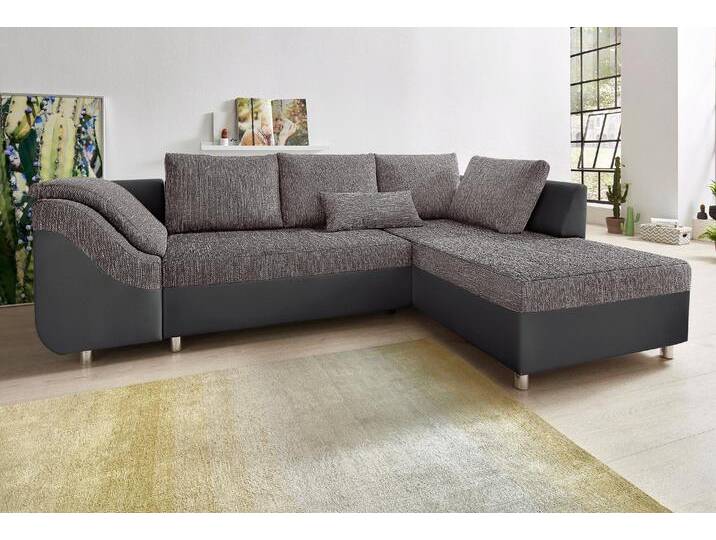 Ecksofa COLLECTION AB Sally L-Form , schwarz (schwarz, grau), B:256cm H:87cm T:165cm, Microfaser PRIMABELLE (100% Polyester) / Struktur (80% Polyester, 20% Acryl), Struktur (80% Polyester, 20% Acryl), Kunstleder SOFTLUX / Struktur (80% Polyester, 20% Acryl), Microfaser PRIMABELLE (100% Polyester) / Cord (100% Polyester), Sofas, mit und ohne Bettfunktion, inklusive loser Rücken- und Zierkissen von COLLECTION-AB