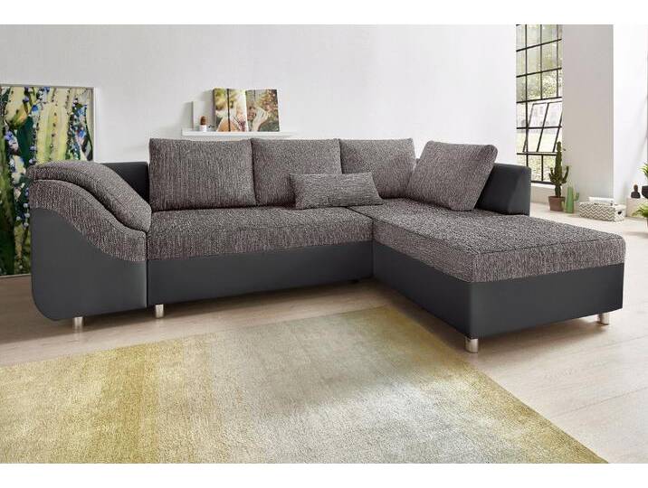 Ecksofa COLLECTION AB Sally L-Form , schwarz (schwarz, grau), B:256cm H:87cm T:165cm, Microfaser PRIMABELLE (100% Polyester) / Struktur (80% Polyester, 20% Acryl), Struktur (80% Polyester, 20% Acryl), Kunstleder SOFTLUX / Struktur (80% Polyester, 20% Acryl), Microfaser PRIMABELLE (100% Polyester) / Cord (100% Polyester), Sofas, mit und ohne Bettfunktion, inklusive loser Rücken- und Zierkissen von COLLECTION-AB