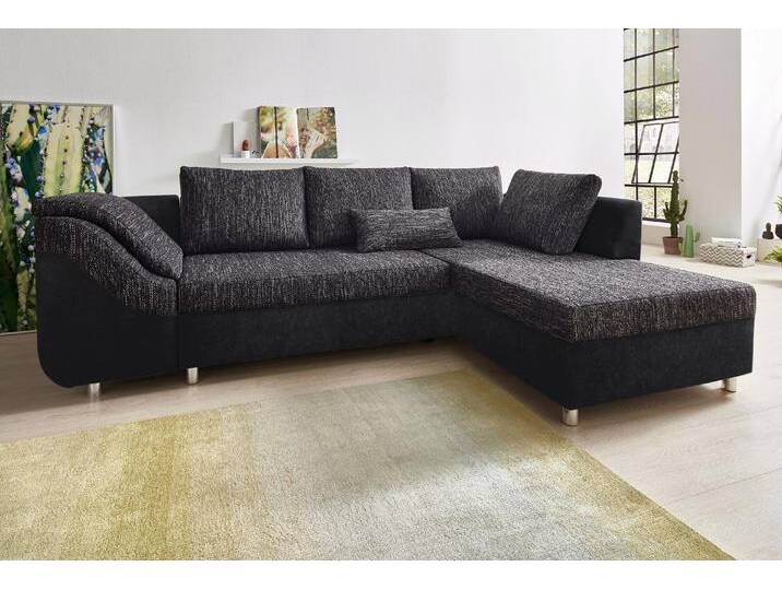 Ecksofa COLLECTION AB Sally L-Form , schwarz-weiß (schwarz, schwarz, weiß), B:256cm H:87cm T:165cm, Microfaser PRIMABELLE (100% Polyester) / Struktur (80% Polyester, 20% Acryl), Struktur (80% Polyester, 20% Acryl), Kunstleder SOFTLUX / Struktur (80% Polyester, 20% Acryl), Microfaser PRIMABELLE (100% Polyester) / Cord (100% Polyester), Sofas, mit und ohne Bettfunktion, inklusive loser Rücken- und Zierkissen von COLLECTION-AB