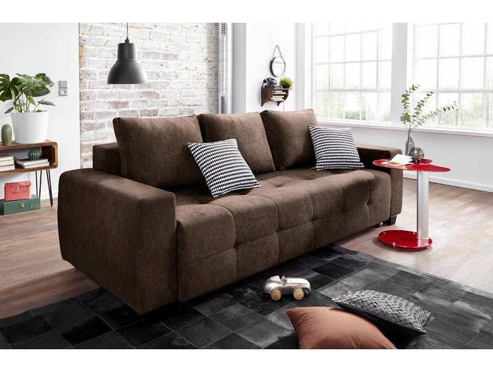 Schlafsofa COLLECTION AB Bella, B: 241 cm, Liegefl. 142x194 cm , braun (dunkelbraun), B:241cm H:90cm T:94cm, Zierkissen: 100% Polyester;Microfaser PRIMABELLE (100% Polyester);Struktur fein (100% Polyester), Sofas, mit Bettfunktion, Bettkasten & 2 Zierkissen, Federkern von COLLECTION-AB