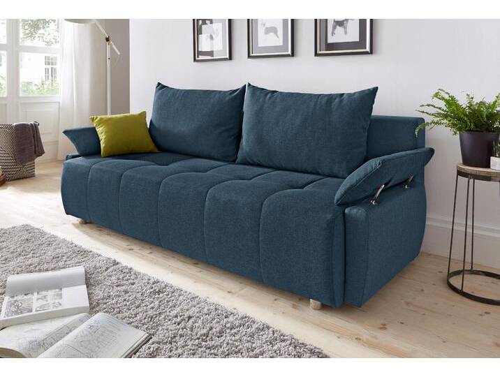 Schlafsofa COLLECTION AB Funtastic , blau, B:212cm H:84cm T:96cm, Zierkissen: 100% Polyester, Struktur (100% Polyester), Kunstleder SOFTLUX, Microfaser PRIMABELLE (100% Polyester), Sofas, mit Federkern, Bettfunktion, inklusive 2 Rücken- und 1 Zierkissen, Topseller von COLLECTION-AB