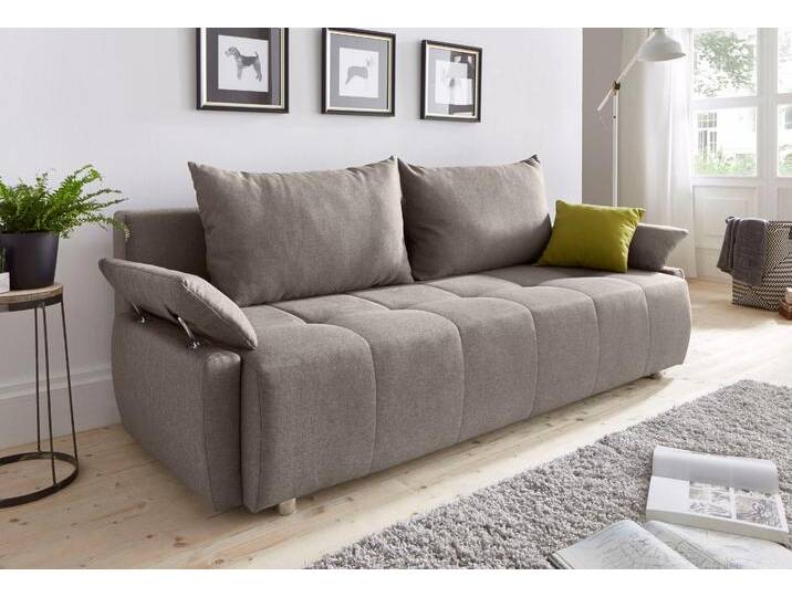 Schlafsofa COLLECTION AB Funtastic , braun (hellbraun), B:212cm H:84cm T:96cm, Zierkissen: 100% Polyester, Struktur (100% Polyester), Kunstleder SOFTLUX, Microfaser PRIMABELLE (100% Polyester), Sofas, mit Federkern, Bettfunktion, inklusive 2 Rücken- und 1 Zierkissen, Topseller von COLLECTION-AB