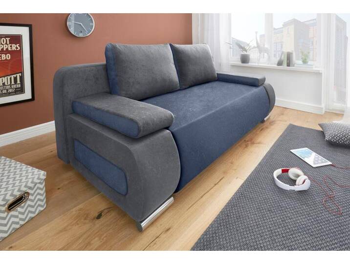 Schlafsofa COLLECTION AB Moritz , blau (anthrazit, blau), B:200cm H:85cm T:98cm, Kunstleder SOFTLUX / Struktur ( 20% Acryl; 80% Polyester), Microfaser PRIMABELLE (100% Polyester), Microfaser PRIMABELLE (100% Polyester) / Struktur ( 20% Polyacryl; 80% Polyester), Sofas, mit Bettfunktion und Bettkasten, komfortabler Federkern, Topseller von COLLECTION-AB