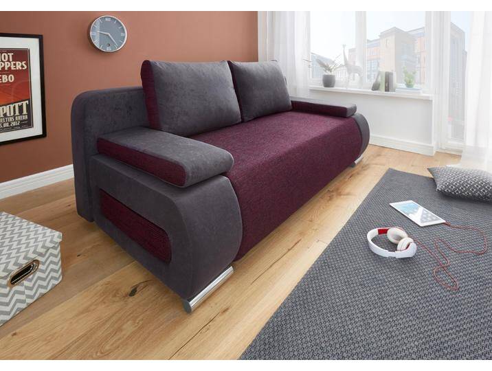 Schlafsofa COLLECTION AB Moritz , lila (anthrazit, lila), B:200cm H:85cm T:98cm, Kunstleder SOFTLUX / Struktur ( 20% Acryl; 80% Polyester), Microfaser PRIMABELLE (100% Polyester), Microfaser PRIMABELLE (100% Polyester) / Struktur ( 20% Polyacryl; 80% Polyester), Sofas, mit Bettfunktion und Bettkasten, komfortabler Federkern, Topseller von COLLECTION-AB