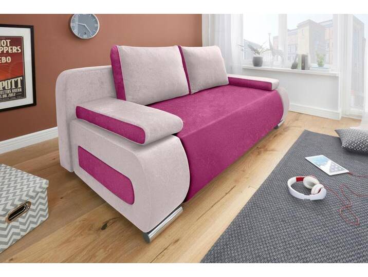 Schlafsofa COLLECTION AB Moritz , pink (hellgrau, pink), B:200cm H:85cm T:98cm, Kunstleder SOFTLUX / Struktur ( 20% Acryl; 80% Polyester), Microfaser PRIMABELLE (100% Polyester), Microfaser PRIMABELLE (100% Polyester) / Struktur ( 20% Polyacryl; 80% Polyester), Sofas, mit Bettfunktion und Bettkasten, komfortabler Federkern, Topseller von COLLECTION-AB
