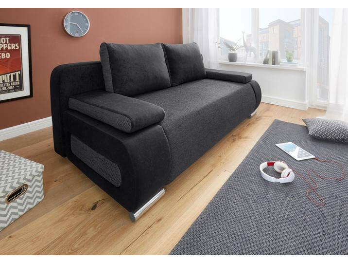 Schlafsofa COLLECTION AB Moritz , schwarz-weiß (schwarz, schwarz, weiß), B:200cm H:85cm T:98cm, Kunstleder SOFTLUX / Struktur ( 20% Acryl; 80% Polyester), Microfaser PRIMABELLE (100% Polyester), Microfaser PRIMABELLE (100% Polyester) / Struktur ( 20% Polyacryl; 80% Polyester), Sofas, mit Bettfunktion und Bettkasten, komfortabler Federkern, Topseller von COLLECTION-AB