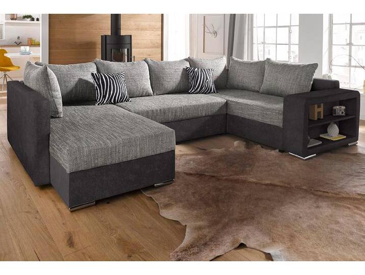 Wohnlandschaft COLLECTION AB John U-Form , schwarz (schwarz, grau), B:294cm H:80cm T:92cm, Kunstleder SOFTLUX / Struktur ( 20% Polyacryl, 80% Polyester );Zierkissen: 100% Polyester;Microfaser PRIMABELLE (100% Polyester) / Struktur ( 20% Polyacryl, 80% Polyester ), Sofas, mit Bettfunktion, wahlweise mit Federkern von COLLECTION-AB