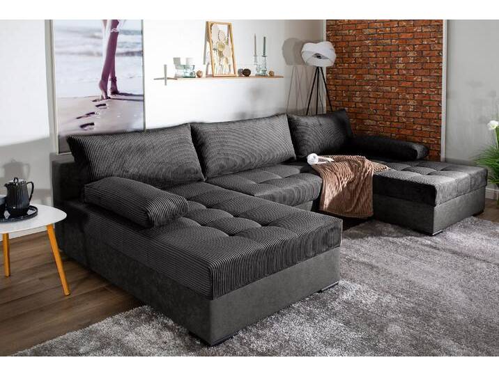 Wohnlandschaft COLLECTION AB Josy , grau (anthrazit), B:307cm H:41cm T:161cm, 100%Polyester, Sofas, inkl. Bettfunktion, Bettkasten, mit 3 extra großen Rückenkissen von COLLECTION-AB