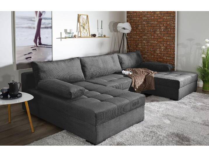 Wohnlandschaft COLLECTION AB Josy , grau (anthrazit), B:307cm H:41cm T:161cm, 100%Polyester, Sofas, inkl. Bettfunktion, Bettkasten, mit 3 extra großen Rückenkissen von COLLECTION-AB