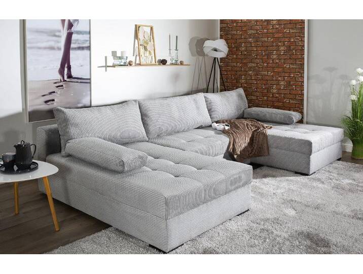 Wohnlandschaft COLLECTION AB Josy , grau (hellgrau), B:307cm H:41cm T:161cm, 100%Polyester, Sofas, inkl. Bettfunktion, Bettkasten, mit 3 extra großen Rückenkissen von COLLECTION-AB