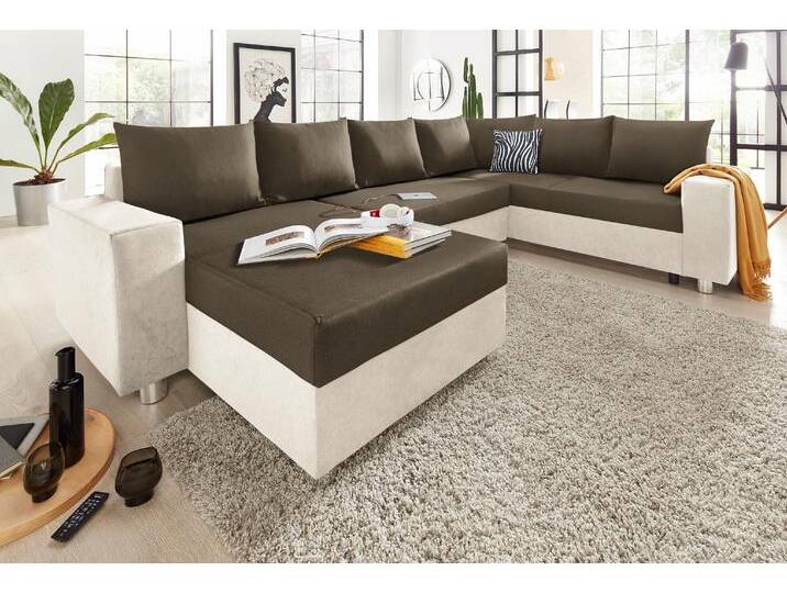 Wohnlandschaft COLLECTION AB Paris U-Form , beige (beige, hellbraun), B:310cm H:85cm T:212cm, Kunstleder SOFTLUX / Struktur (100% Polyester), Microfaser PRIMABELLE (100% Polyester), Zierkissen: 100% Polyester, Microfaser PRIMABELLE (100% Polyester) / Struktur (100% Polyester), Sofas, mit Federkern, wahlweise mit Bettfunktion und Bettkasten von COLLECTION-AB