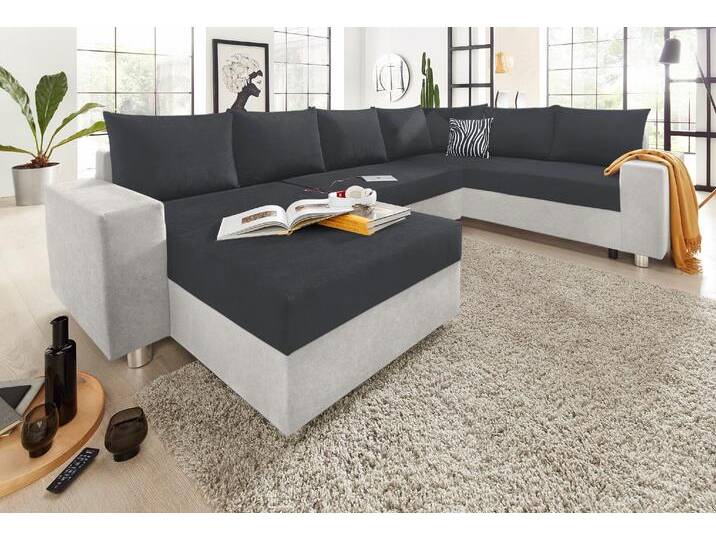 Wohnlandschaft COLLECTION AB Paris U-Form , silber (silber, anthrazit), B:310cm H:85cm T:212cm, Kunstleder SOFTLUX / Struktur (100% Polyester), Microfaser PRIMABELLE (100% Polyester), Zierkissen: 100% Polyester, Microfaser PRIMABELLE (100% Polyester) / Struktur (100% Polyester), Sofas, mit Federkern, wahlweise mit Bettfunktion und Bettkasten von COLLECTION-AB