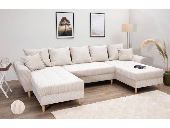 Wohnlandschaft COLLECTION AB Raisa U-Form , beige, B:314cm H:45cm T:158cm, 100%Polyester, Sofas, mit Federkern, Kissen und Steppung im Sitzbereich von COLLECTION-AB