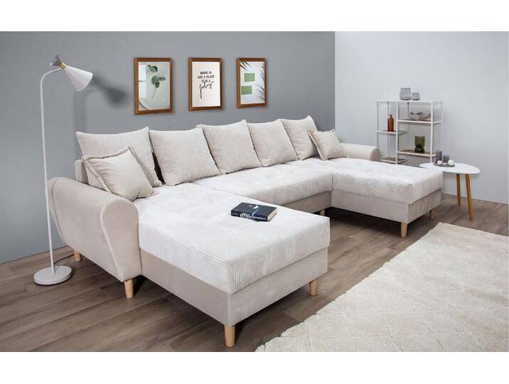 Wohnlandschaft COLLECTION AB Raisa U-Form , beige, B:314cm H:45cm T:158cm, 100%Polyester, Sofas, mit Federkern, Kissen und Steppung im Sitzbereich von COLLECTION-AB