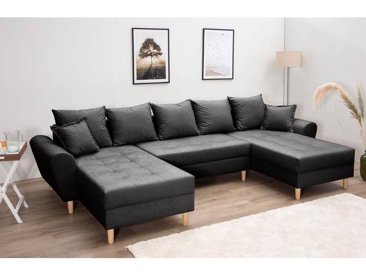Wohnlandschaft COLLECTION AB Raisa U-Form , grau (anthrazit), B:314cm H:45cm T:158cm, 100%Polyester, Sofas, mit Federkern, Kissen und Steppung im Sitzbereich von COLLECTION-AB