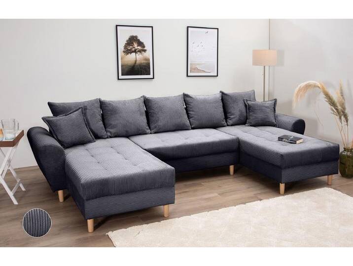 Wohnlandschaft COLLECTION AB Raisa U-Form , grau (anthrazit), B:314cm H:45cm T:158cm, 100%Polyester, Sofas, mit Federkern, Kissen und Steppung im Sitzbereich von COLLECTION-AB