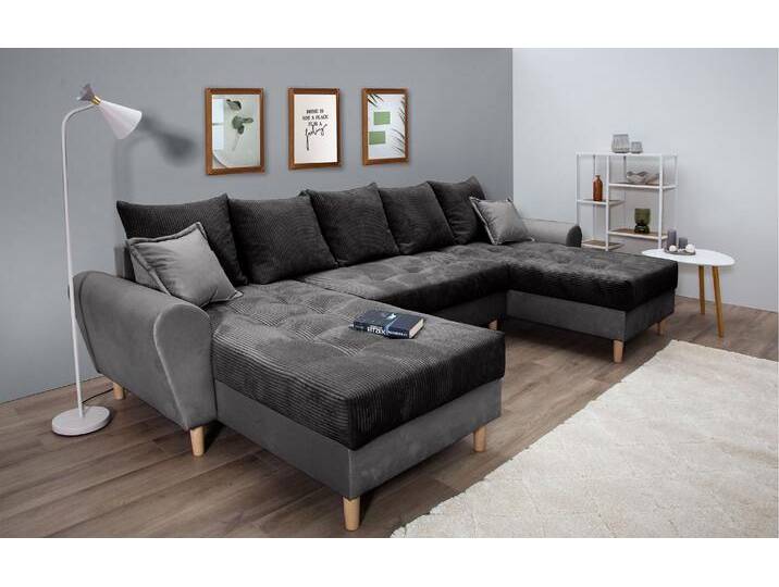Wohnlandschaft COLLECTION AB Raisa U-Form , grau (anthrazit), B:314cm H:45cm T:158cm, 100%Polyester, Sofas, mit Federkern, Kissen und Steppung im Sitzbereich von COLLECTION-AB