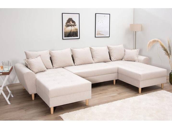 Wohnlandschaft COLLECTION AB Raisa U-Form , grau (hellgrau), B:314cm H:45cm T:158cm, 100%Polyester, Sofas, mit Federkern, Kissen und Steppung im Sitzbereich von COLLECTION-AB