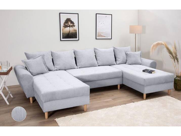 Wohnlandschaft COLLECTION AB Raisa U-Form , grau (hellgrau), B:314cm H:45cm T:158cm, 100%Polyester, Sofas, mit Federkern, Kissen und Steppung im Sitzbereich von COLLECTION-AB