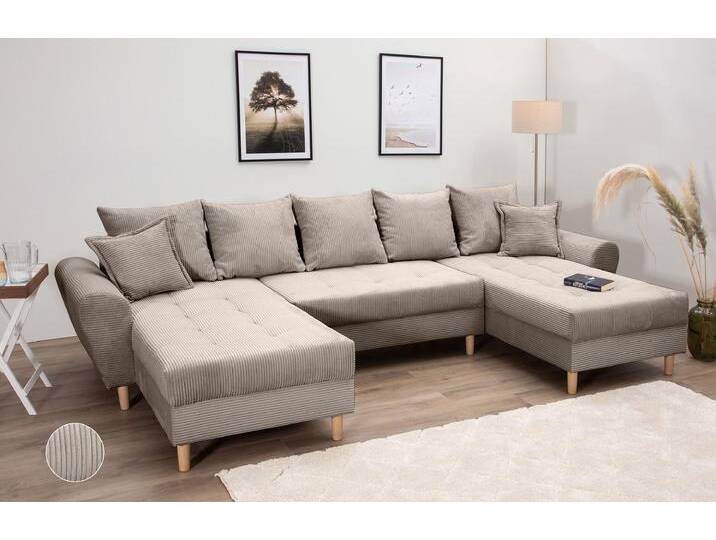 Wohnlandschaft COLLECTION AB Raisa U-Form , grau (taupe), B:314cm H:45cm T:158cm, 100%Polyester, Sofas, mit Federkern, Kissen und Steppung im Sitzbereich von COLLECTION-AB