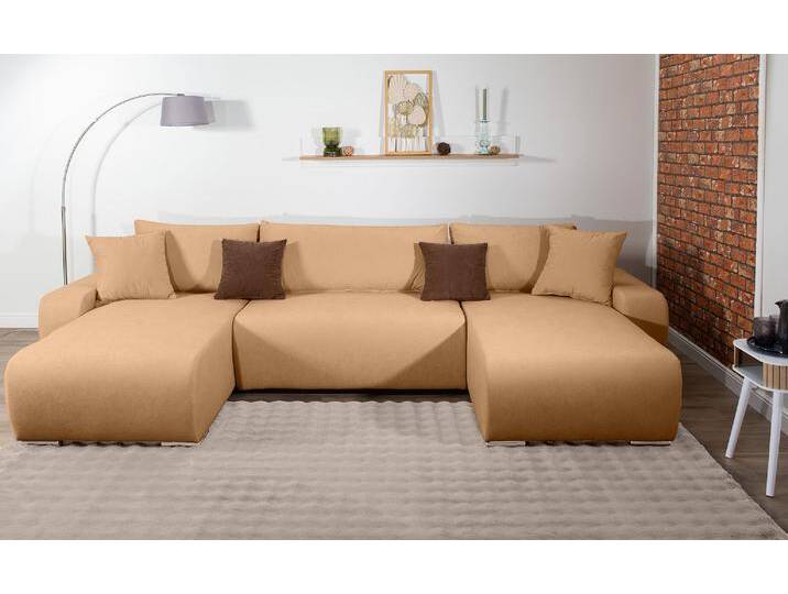 Wohnlandschaft COLLECTION AB Paola U-Form, Breite 314 cm , hellbraun, B:314cm H:41cm T:169cm, 100%Polyester, Sofas, Wohnlandschaft,2 Ottomane,Bonnelfederkern,Rückenkissen, Topseller von COLLECTION-AB