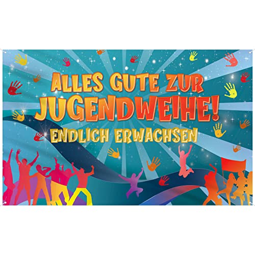 180x110cm Jugendweihe Deko Junge Mädchen Alles Gute zur Jugendweihe Banner Endlich Erwachsen Party Dekoration Hängedeko Wand Foto Hintergrund mit Schnur von COLOFALLA